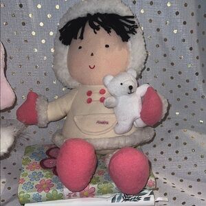 Adorable Plush Doll with Bear - Pink and Cream